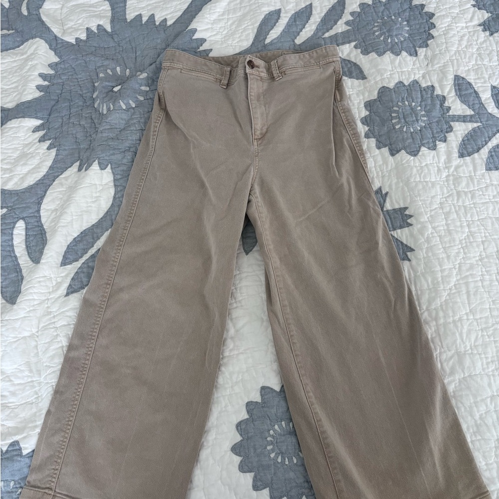 Gap High Rise Wide-Leg Crop Pants Marine Beige Tan Khaki